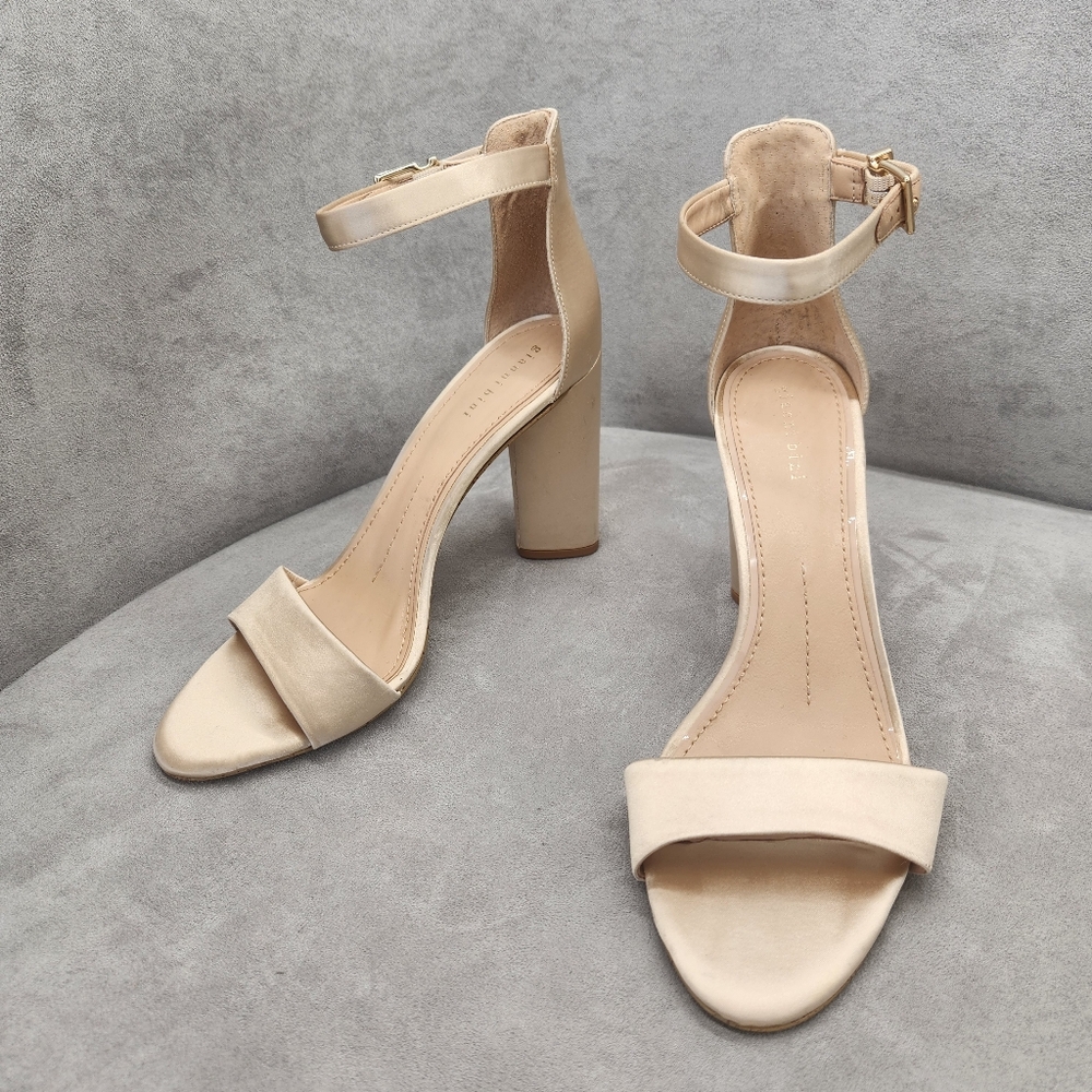 Gianni Bini Heeled Sandals 10 Cream Nude Satin Joenah Ankle Strap Pastel New $60